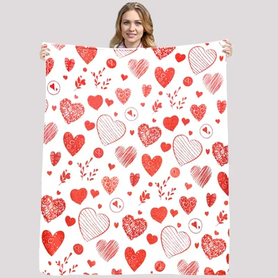 White Valentine Hearts Blanket: Red Sketch Pattern for Romance