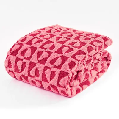 Pink Checkered Hearts Plush Blanket for Cozy Days