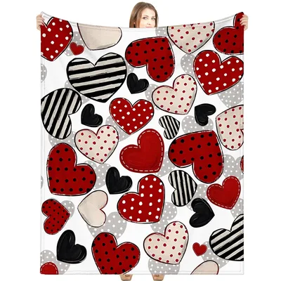Vintage Red Black Hearts Blanket: A Pattern of Polka Dots and Stripes