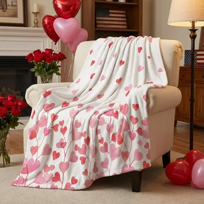 Pink Heart Vines Blanket: Valentine Floral Love Hearts Throw