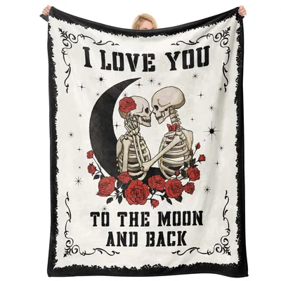 Skeleton Lovers I Love Blanket: Moon and Roses
