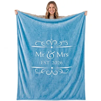 Wedding Couple Blanket: Mr & Mrs EST. 2026 Fleece Design