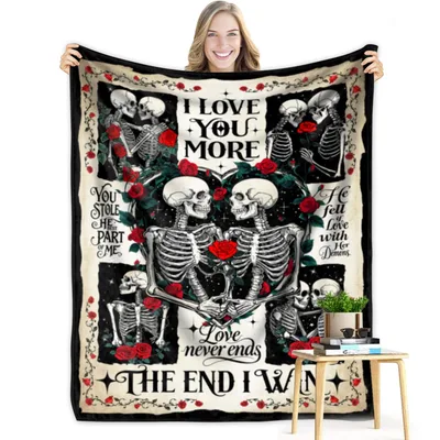 Gothic Skeleton Lovers Rose Blanket for Anniversaries and Gifts