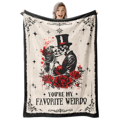 Skeleton Lovers in Crimson Blanket: You're My Favorite Weirdo Design