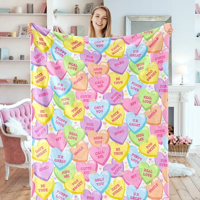 Conversation Hearts Valentine Blanket for Cozy Date Nights