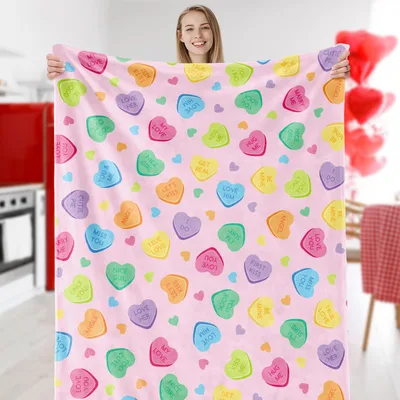 Conversation Heart Candy Hearts Blanket