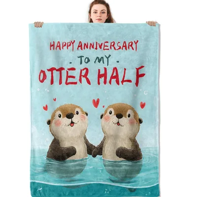 Otter Couple Anniversary Blanket features a cute pun