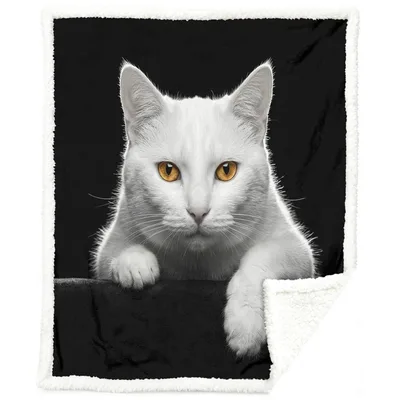 White Cat Portrait Blanket: Minimalist Feline Art for Your Couch