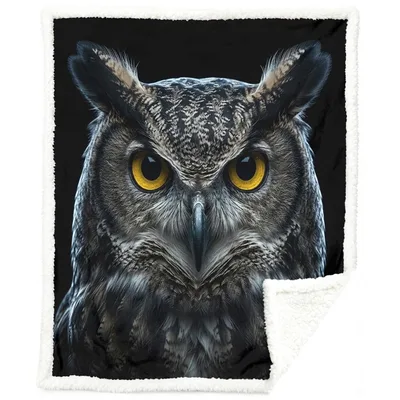 Owl Portrait Wisdom Blanket: Intense Owl Face Design for Night Lovers