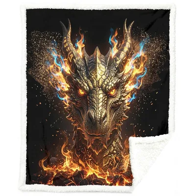 Fire Dragon Portrait Blanket: Mythical Beast Design for Fantasy Fans