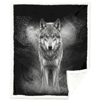 Lone Wolf Portrait Blanket featuring a dramatic black