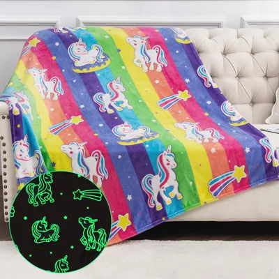 Rainbow Unicorns Stripes Blanket: Glowing Fantasy Design for Kids