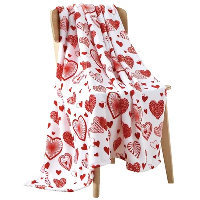 White Friends Blanket: Red and White Hearts Pattern Throw