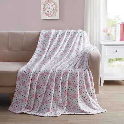 Polka Dot Hearts Pattern Blanket for Romantic Cozy Nights