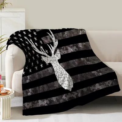 American Flag Deer Silhouette Blanket: Camo and Stars Design