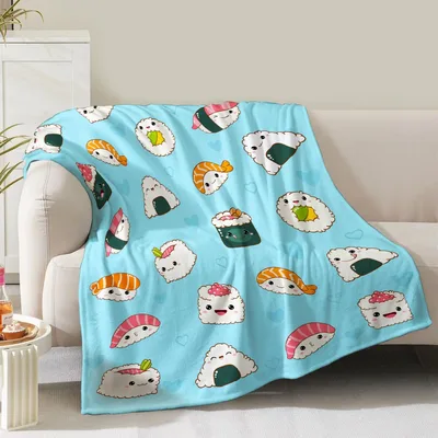 Sushi Cats Pattern Blanket: Cute Kawaii Sushi Throw for Foodies