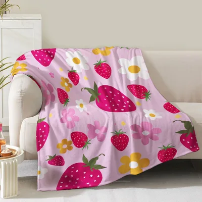 Strawberry Floral Pattern Blanket featuring vibrant red strawberries