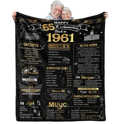 Happy 65th Anniversary Back Blanket: 1961 History and Nostalgia Gift