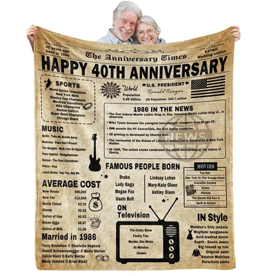 Happy 40th Anniversary Newspaper Blanket Celebrating 1986 Memories