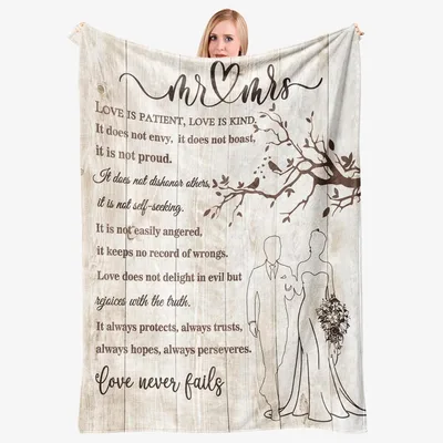 Mr and Mrs Love Is Patient Blanket - Wedding Quote Design