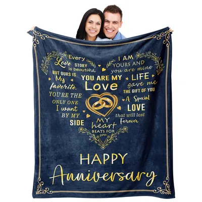 Happy Anniversary Love Message Blanket features golden