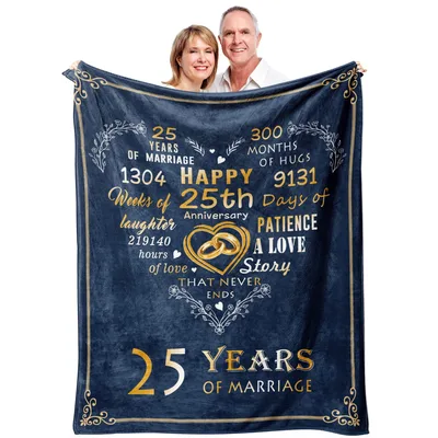 25 Years of Marriage Blanket Features 25th Anniversary Text