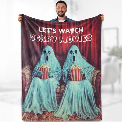 Let's Watch Scary Movies Blanket: Ghosts and Popcorn Design