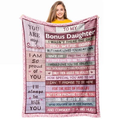 To My Bonus Daughter Message Blanket features a sentimental