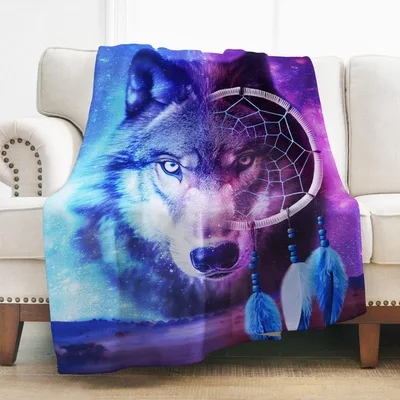 Wolf Dreamcatcher Blanket: Cosmic Wolf and Dreamcatcher Art