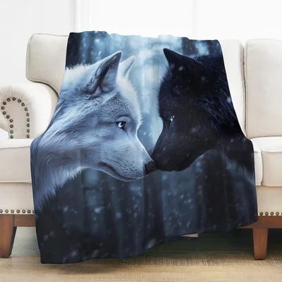 Cool Moon Wolves Blanket: A Touching Pair of Canines in a Snowy Forest