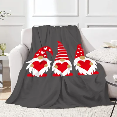 Three Gnomes with Hearts Blanket: Cozy Holiday Design for Lovers