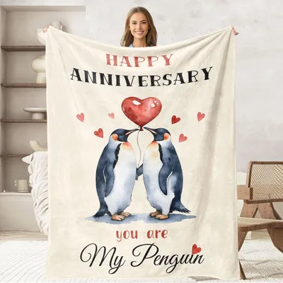 Happy Anniversary Penguins Blanket: You Are My Penguin Design