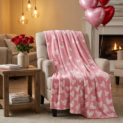 Pink Love Heart Painting Blanket: Hand-Drawn Hearts on Soft Pink