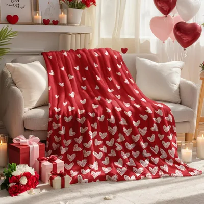 Red Love Heart Painting Blanket: Hand-Drawn Hearts on Red