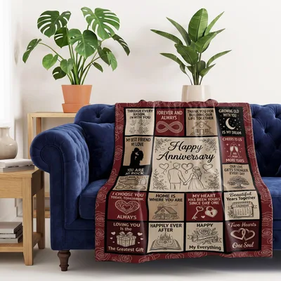 Happy Anniversary Word Collage Blanket featuring romantic phrases