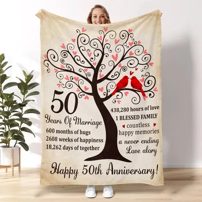 50th Anniversary Tree Blanket featuring a heart-leafed tree