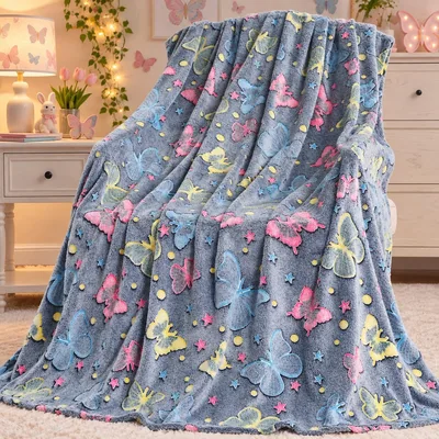 Butterflies and Stars Blanket for Girls Ages 7-12 with Soft Fleece