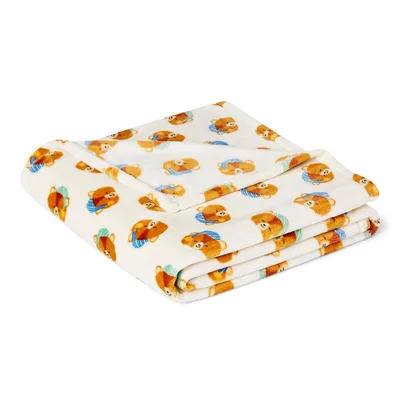 Teddy Bear Blanket With Cozy Bears in Blue Scarves