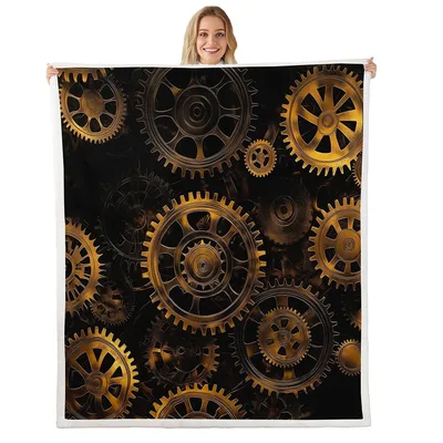 Steampunk Gears Blanket: Brass Cogs on Black