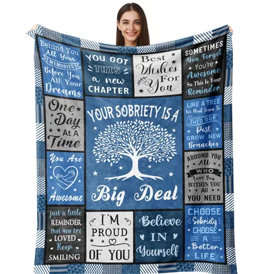 Sobriety Gift Blanket: Encouragement Stitched in Blue