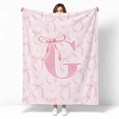 Pink Bow Monogram Letter Blanket with Initial G Design