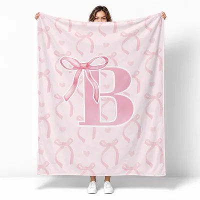 Pink Bow Monogram Blanket for Your Initial B Style