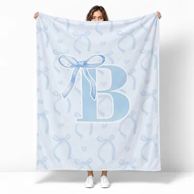 Blue Bow Initial Blanket: A Soft Coquette Letter B