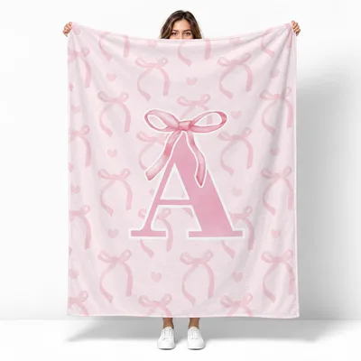 Coquette Bow Initial Blanket with a Pink Letter A