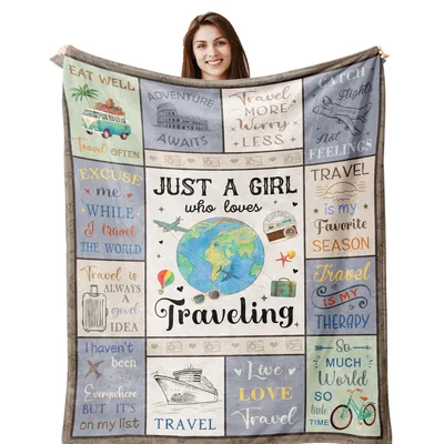 Travel Lover Blanket: A Globe and Travel Quotes Throw