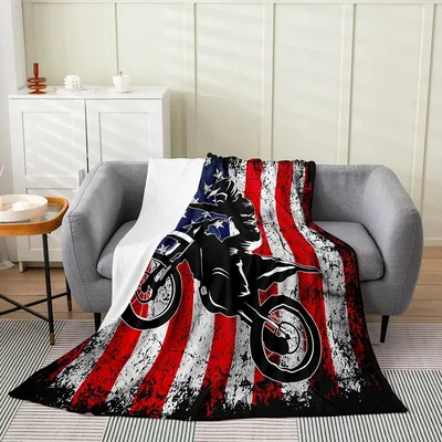 Dirt Bike Motocross Flag Blanket: American Rider Design