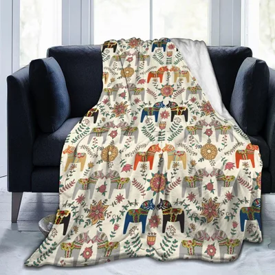 Dala Horse Blanket: Swedish Folk Art Pattern Throw