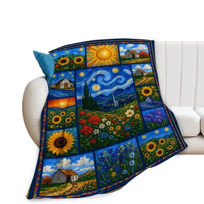 Starry Night Landscape Blanket for Art Lovers and Gardeners