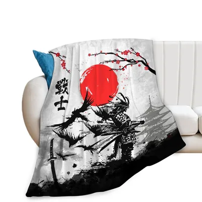 Samurai Warrior Blanket: Ink Art With a Red Sun