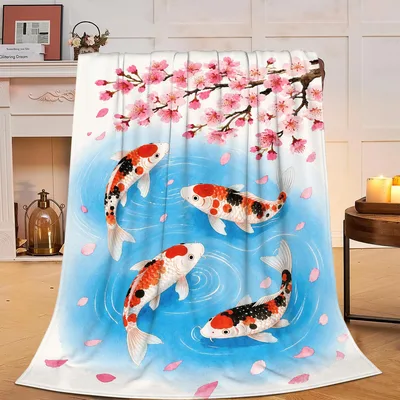 Japanese Koi Pond Blanket: Koi Among Cherry Blossoms